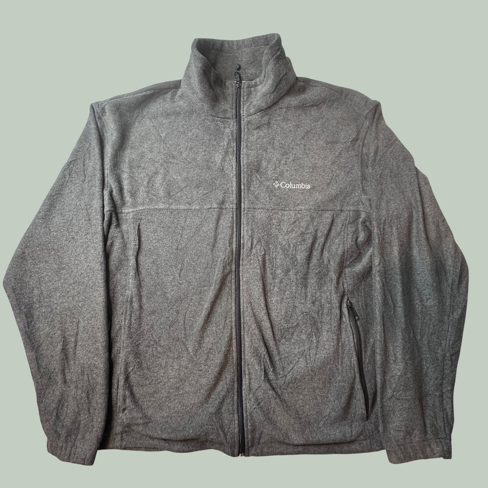 Columbia Fleece Jacket Mens XL XM6138 Charcoal Gray Full Zip Mock Neck Logo